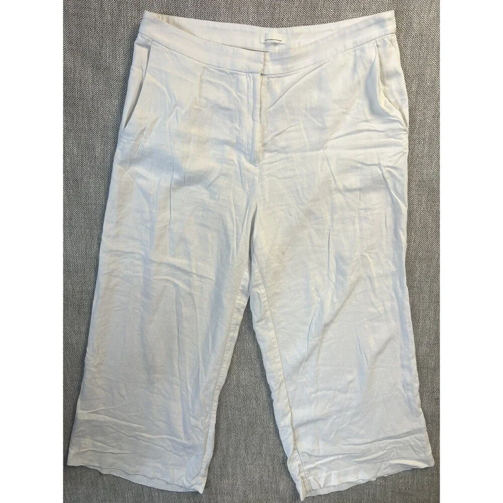 H&M White 100% Linen Wide-Leg Women's Dress Pants, Size XL Zipper, Flat Front